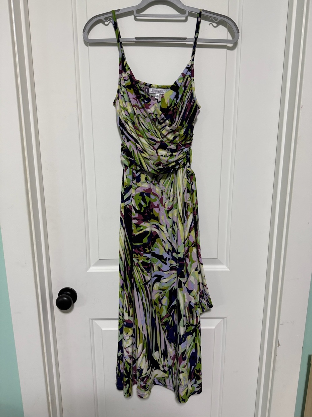 Jennifer Lopez Multicolored Abstract Faux Wrap Maxi Dress